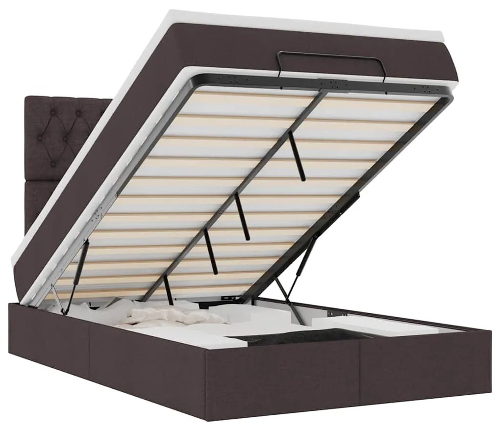 vidaXL Οθωμανικό κρεβάτι με στρώμα & LEDs Σκούρο καφέ 120x190cm ύφασμα