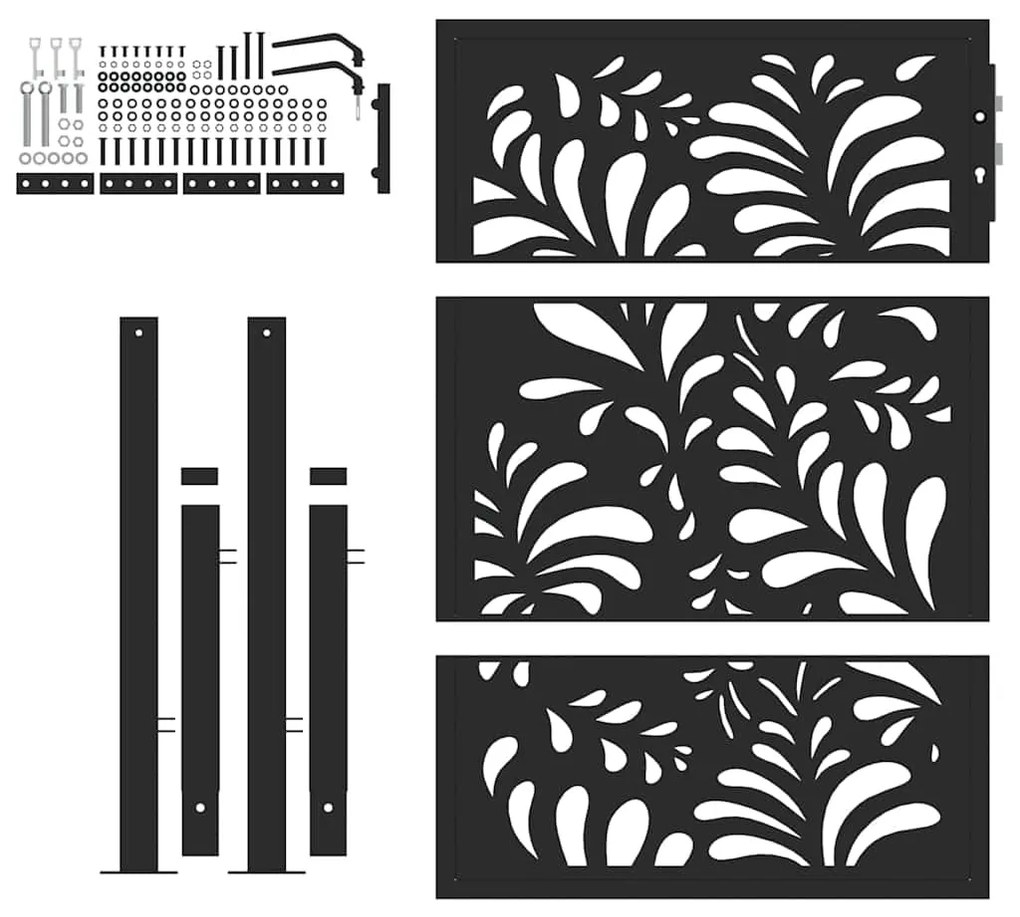 vidaXL Πύλη κήπου Μαύρη 105x130 cm Ατσάλινο σχέδιο κύματος