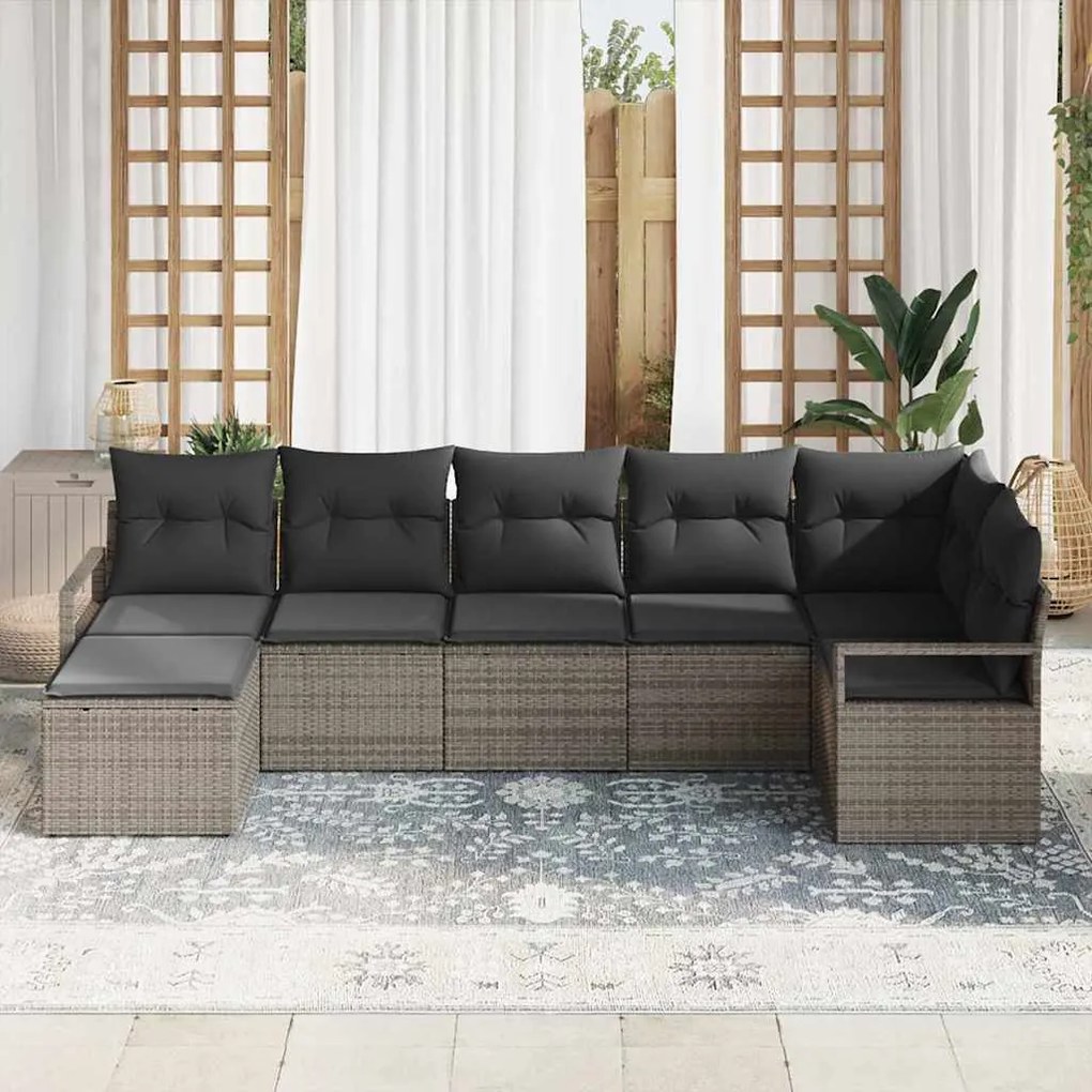 vidaXL Σετ Καναπέ Κήπου 7 pcs Γκρι Πολυ ράταν