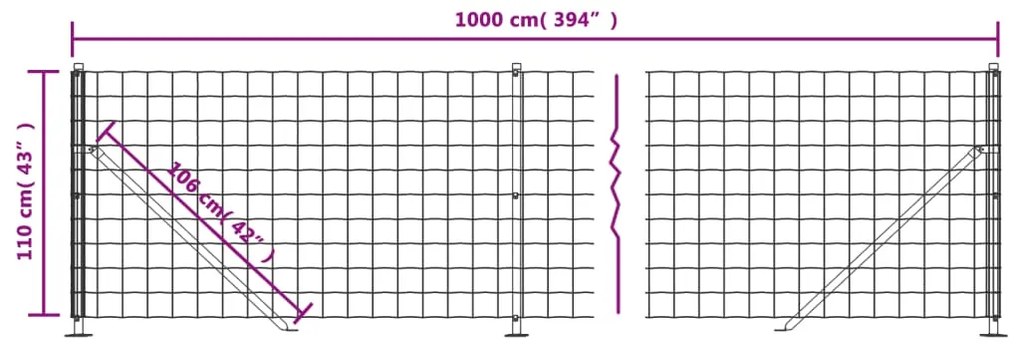 vidaXL Συρματόπλεγμα Περίφραξης Πράσινο 1,1x10 μ. με Βάσεις Φλάντζα