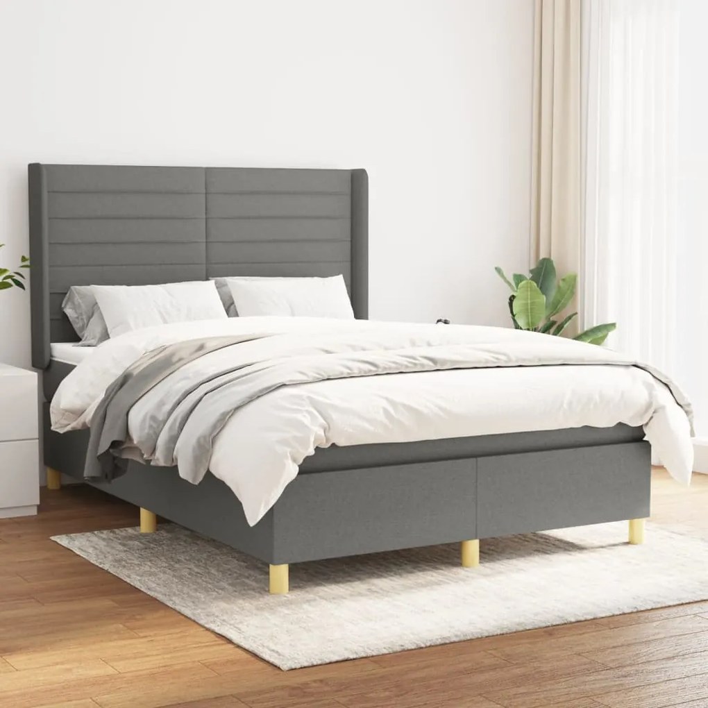 vidaXL Κρεβάτι Boxspring με Στρώμα Σκούρο Γκρι 140x190 εκ. Υφασμάτινο