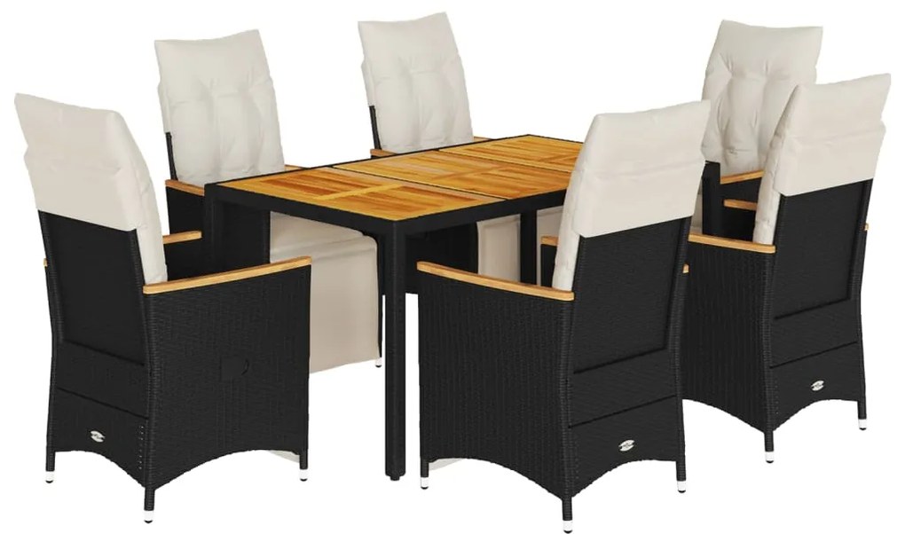 vidaXL Σετ Επίπλων Bistro Κήπου 7 τεμ Μαύρο Συνθετ. Ρατάν με Μαξιλάρια