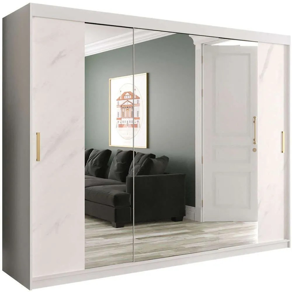 Ντουλάπα Δίφυλλη Συρόμενη Marmur Plus II 162352519 250x62x200cm Marble Effect White-Gold Two Door