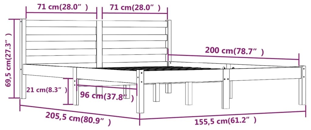 Πλαίσιο Κρεβατιού 150 x 200 εκ. Μασίφ Ξύλο Πεύκου King Size - Καφέ