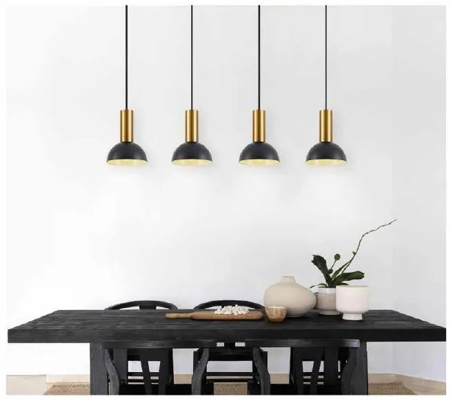 Φωτιστικό Οροφής  SE21-GM-4-4BL-MS3 ADEPT TUBE Gold Matt Pendant Black Metal Shade+ - 51W - 100W - 77-8651