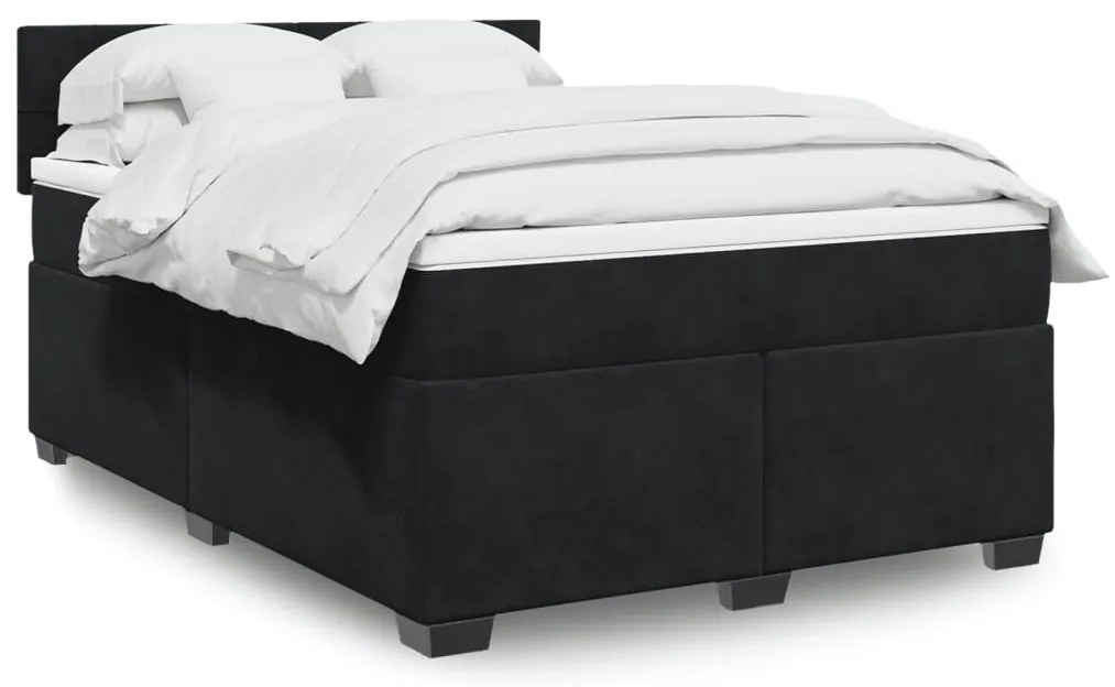 vidaXL Κρεβάτι Boxspring με Στρώμα Μαύρο 140x190 εκ. Βελούδινο