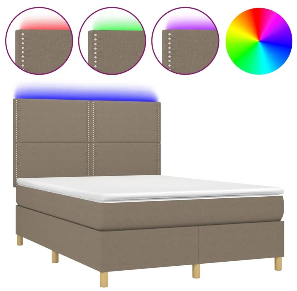 ΚΡΕΒΑΤΙ BOXSPRING ΜΕ ΣΤΡΩΜΑ &amp; LED TAUPE 140X200 ΕΚ. ΥΦΑΣΜΑΤΙΝΟ 3135361