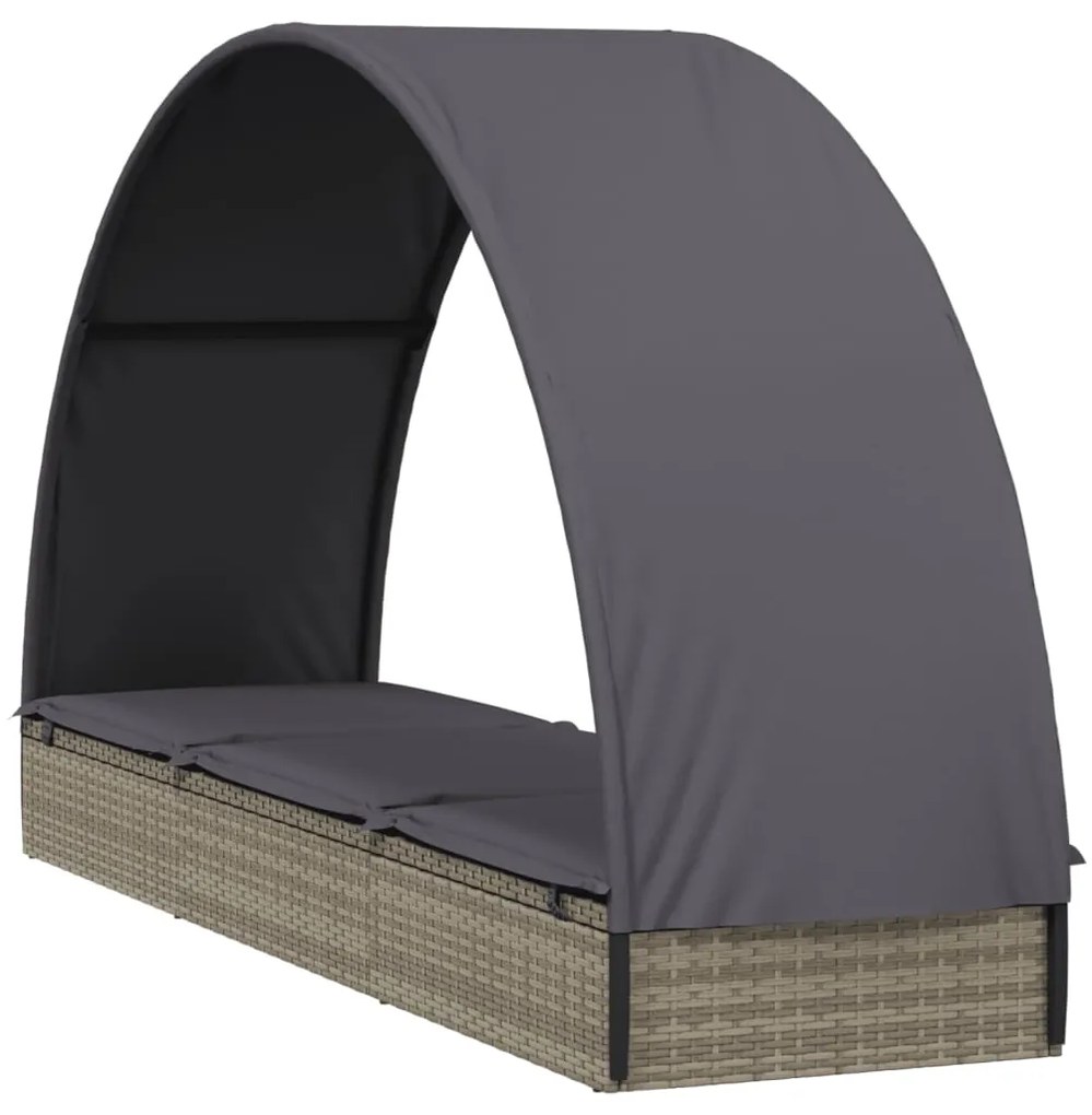 vidaXL Ξαπλώστρα με Στρογγυλή Οροφή Μαύρη 211x57x140 εκ. Συνθ. Ρατάν