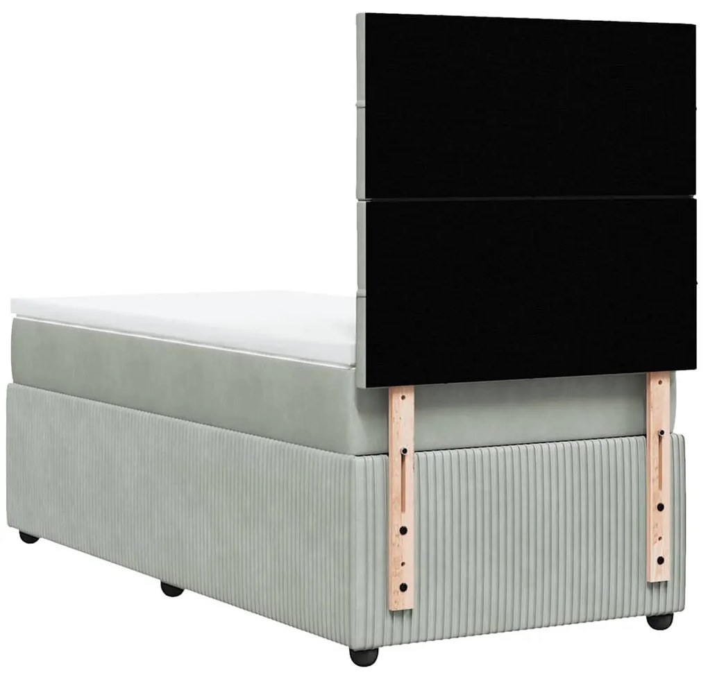 vidaXL Κρεβάτι Boxspring με Στρώμα Ανοιχτό Γκρι 100x200 εκ. Βελούδινο