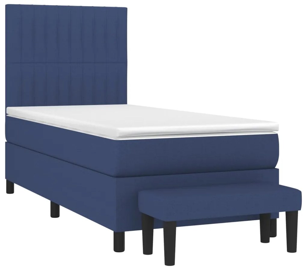 vidaXL Κρεβάτι Boxspring με Στρώμα Μπλε 90x200 εκ.Υφασμάτινο