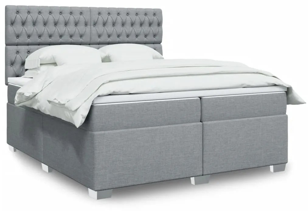 Κρεβάτι Boxspring με Στρώμα Ανοιχτό Γκρι 200x200 εκ. Υφασμάτινο - Γκρι