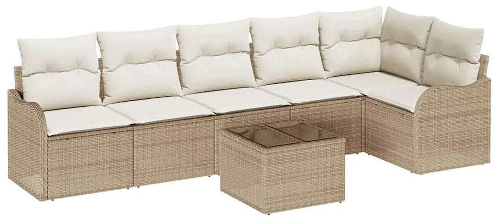vidaXL Σετ Καναπέ Κήπου με μαξιλάρι 7 pcs Μπεζ Πολυ ράταν