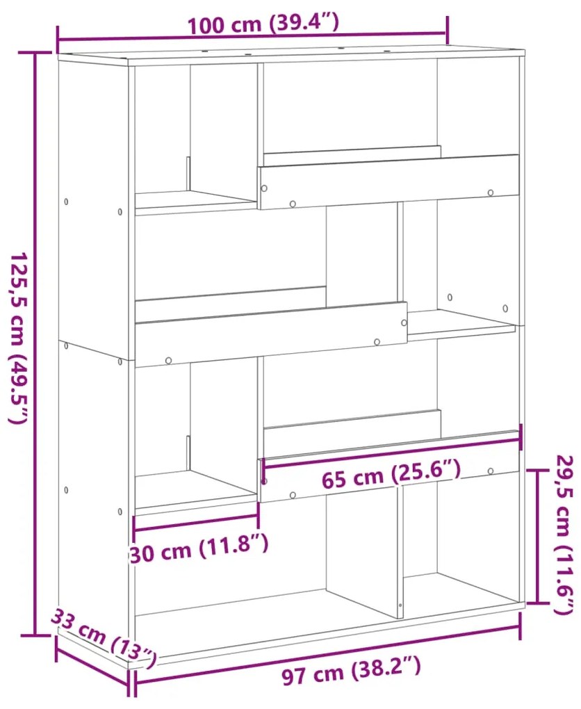 Βιβλιοθήκη Καπνιστή Δρυς 100x33x125,5εκ. από Επεξεργασμένο Ξύλο - Καφέ