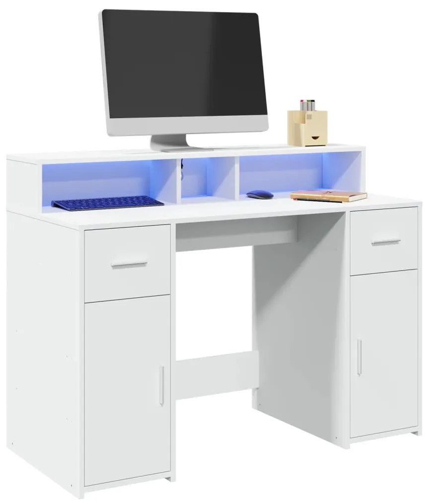 Γραφείο με LED Λευκό 120x55x91 εκ. από Επεξεργασμένο Ξύλο