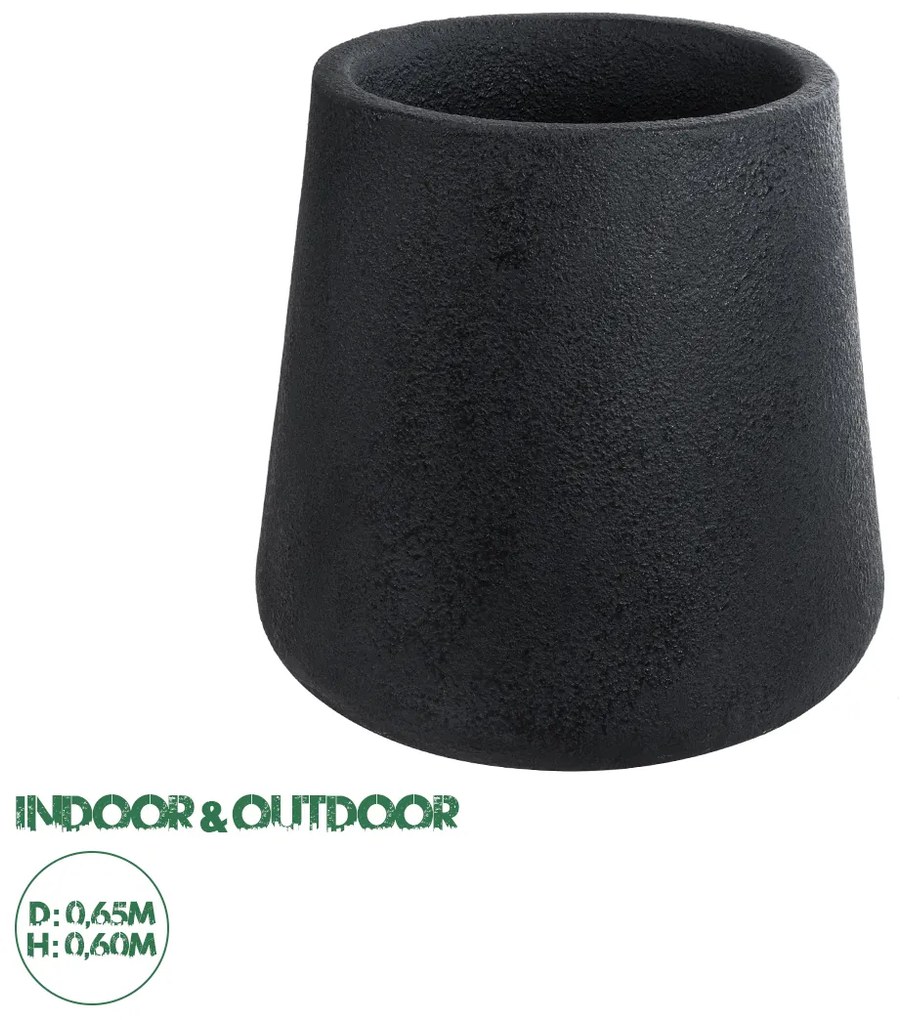 20791 GloboStar® Artificial Garden SOHO 20791 Επιδαπέδιο Πολυεστερικό Τσιμεντένιο Κασπώ Γλάστρα - Flower Pot Μαύρο Φ65 x Υ60cm