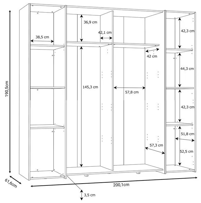 Ντουλάπα ρούχων Closet τετράφυλλη sonoma oak-λευκό μελαμίνης 200x61.5x190.5εκ 200x61.5x190.5 εκ.