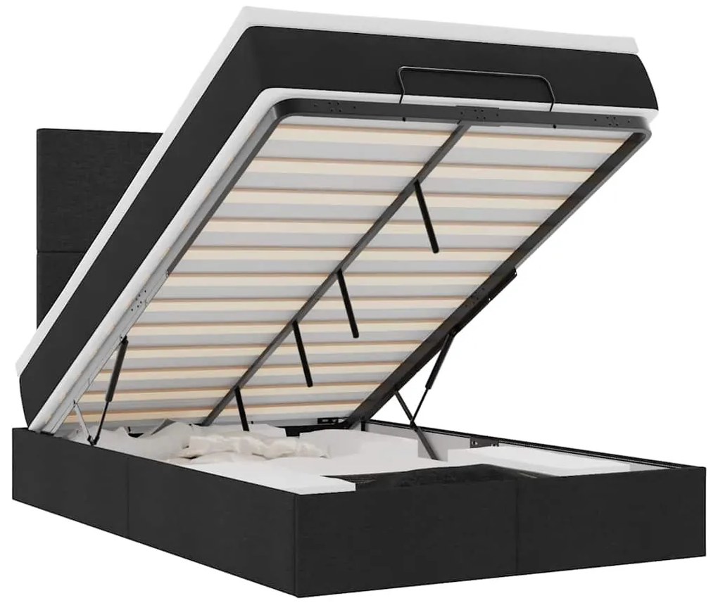 vidaXL Οθωμανικό κρεβάτι με στρώμα & LEDs Μαύρο 120x190 cm Ύφασμα