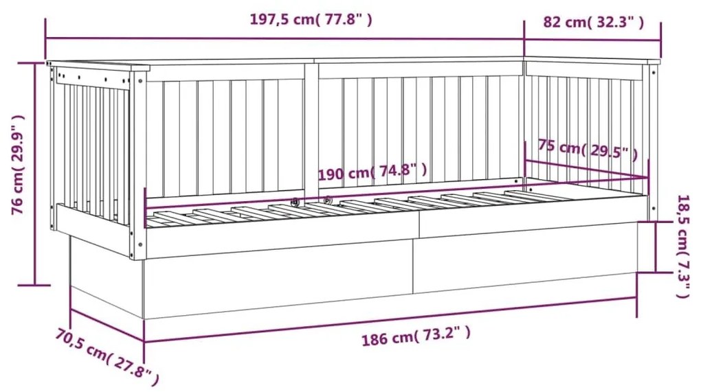 Καναπές Κρεβάτι Καφέ Μελί 75x190 εκ. από Μασίφ Ξύλο Πεύκου - Καφέ