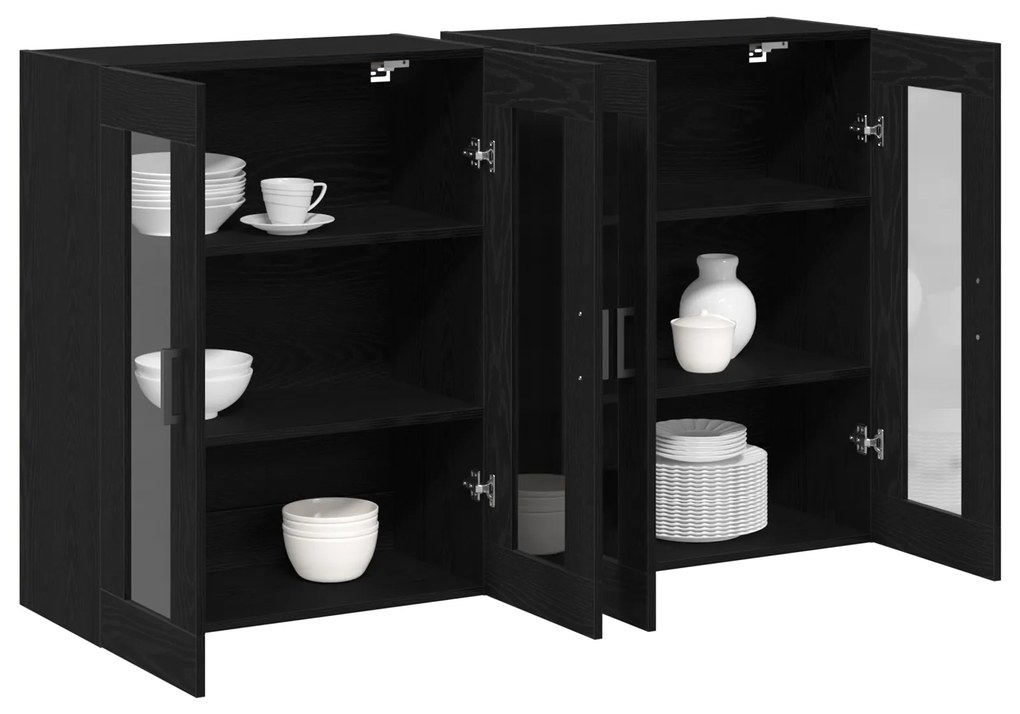 vidaXL Τοίχοι Βαθιά Κ cabinets 2 τεμάχια Μαύρο Δρυς 69,5x34x90 εκ Μηχανικής Ξυλείας