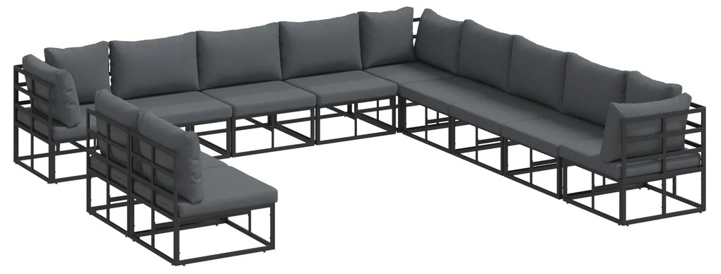 vidaXL Σετ Καναπέ Κήπου 11 pcs Μαύρο 70 x 70 x 32 εκ. Αλουμίνιο