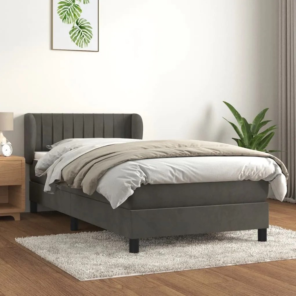 ΚΡΕΒΑΤΙ BOXSPRING ΜΕ ΣΤΡΩΜΑ ΣΚΟΥΡΟ ΓΚΡΙ 90X190 ΕΚ. ΒΕΛΟΥΔΙΝΟ 3127584