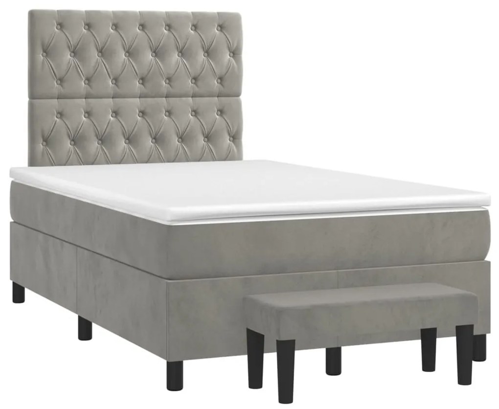 Κρεβάτι Boxspring με Στρώμα Ανοιχτό Γκρι 120x200 εκ. Βελούδινο - Γκρι