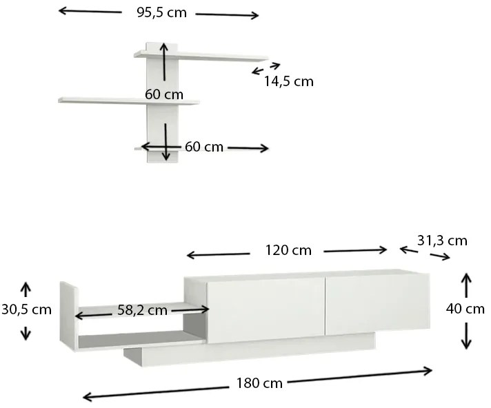 Σύνθεση τηλεόρασης Egemen Megapap χρώμα λευκό 180x32x40εκ.