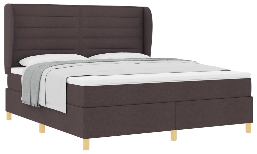 vidaXL Κρεβάτι Box Spring με Στρώμα Σκούρο Καφέ 180x200 εκ. Ύφασμα