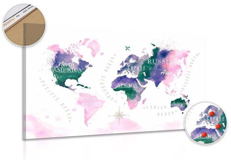 Εικόνα στον παγκόσμιο χάρτη φελλού σε σχέδιο ακουαρέλας - 120x80  arrow