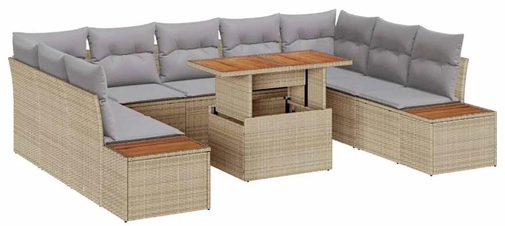 vidaXL Σέτ φαγητού για κήπο 10 pcs Μπεζ, Γκρι 100 x 55 x 73 εκ