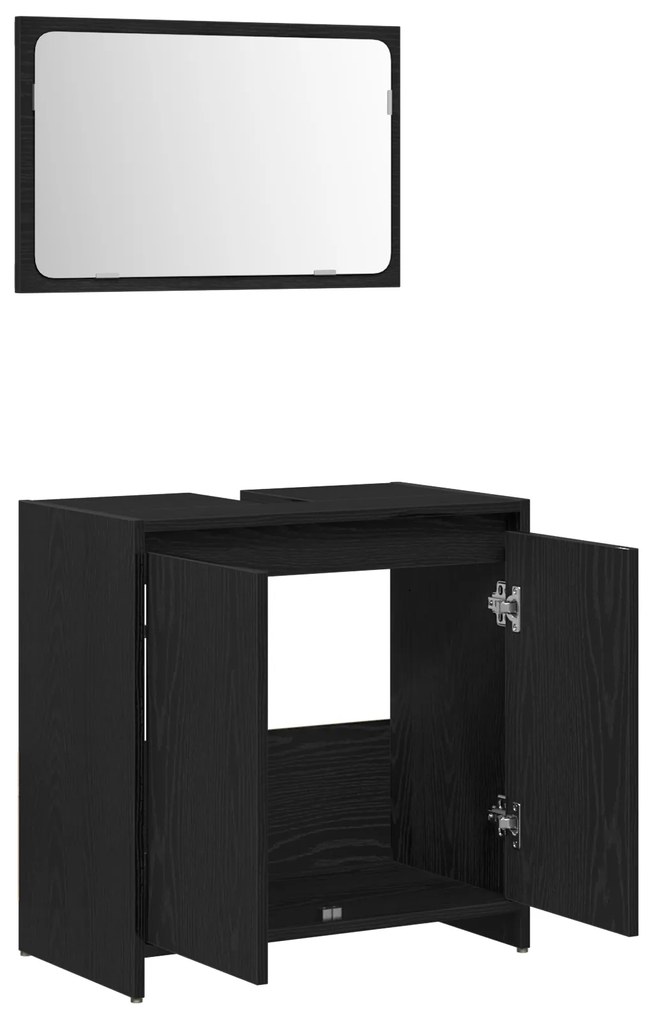 vidaXL Ντουλάπα Μπάνιου με Καθρέφτη Μαύρη Οξιά 60x33x61εκ