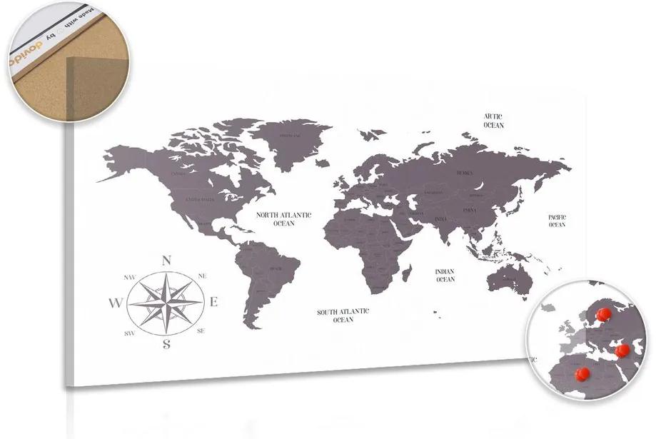 Εικόνα στο φελλό ενός αξιοπρεπούς χάρτη του κόσμου σε καφέ - 120x80  color mix