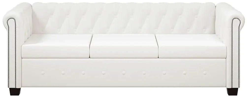 vidaXL Καναπέδες Chesterfield Διθέσιος + Τριθέσιος Λευκό Συνθ. Δέρμα