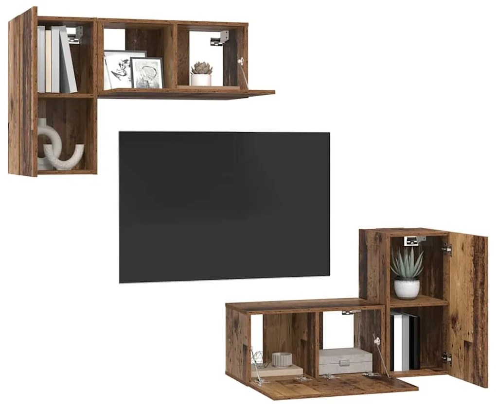 vidaXL Σετ επίπλου τηλεόρασης 4 pcs Παλαιό ξύλο 60 x 30 x 30 cm