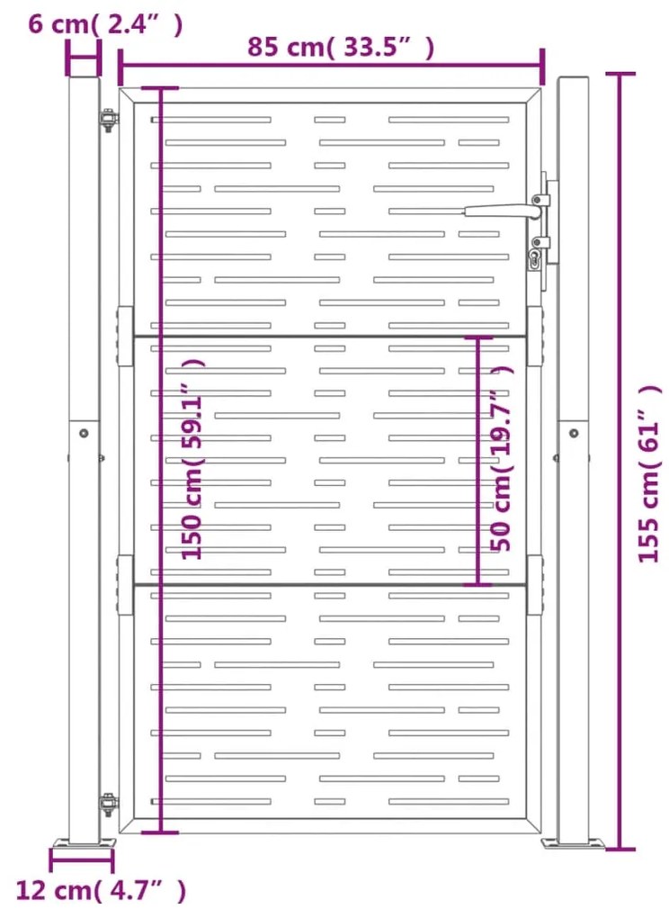 Πύλη Κήπου με Τετράγωνο Σχέδιο Ανθρακί 105 x 155 εκ. Ατσάλινη - Ανθρακί