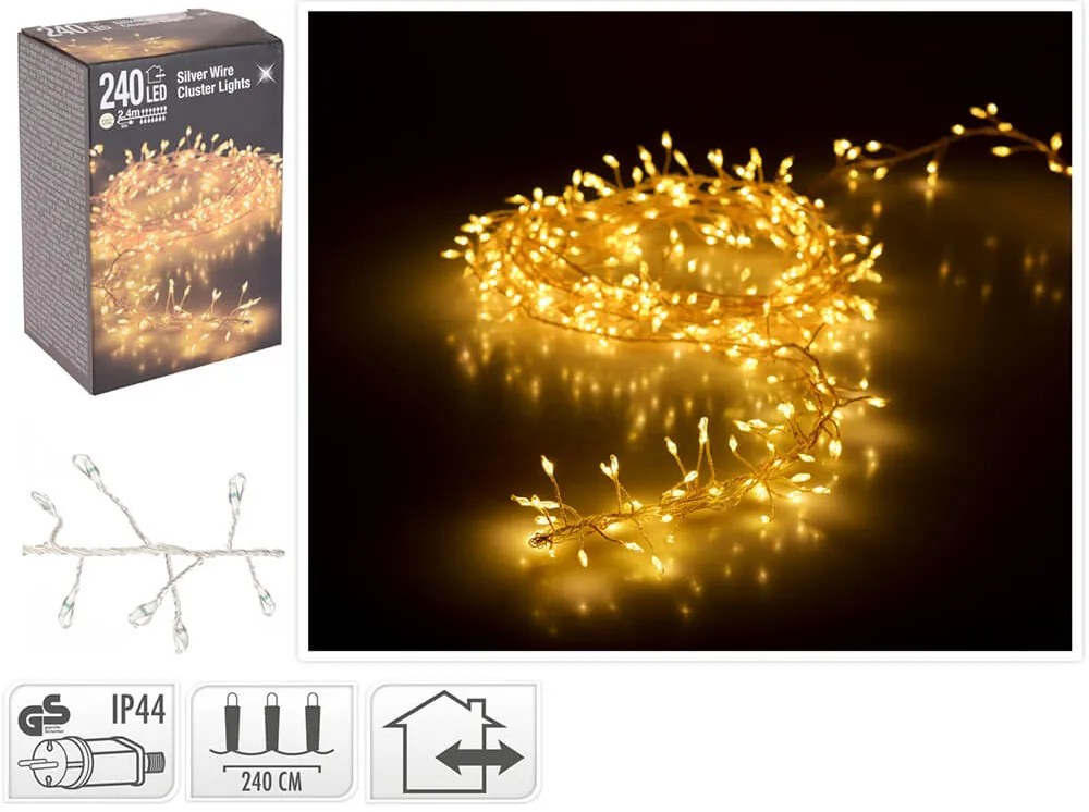 Deco 240 Φωτάκια MicroLED - 2.4 Μέτρα + 5 Μέτρα σύνδεσης , Πυκνή Διάταξη, Ασημί συρμάτινο καλώδιο - Θερμό λευκό