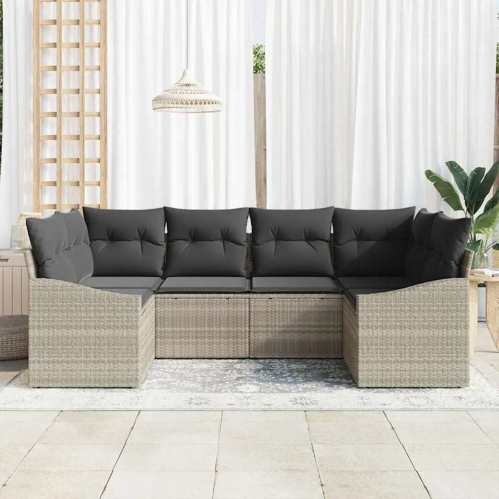 vidaXL Σετ Καναπέ Κήπου 6 pcs Ανοιχτό γκρι Πολυ ράταν