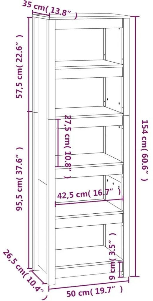 Βιβλιοθήκη Λευκή 50 x 35 x 154 εκ. από Μασίφ Ξύλο Πεύκου - Λευκό