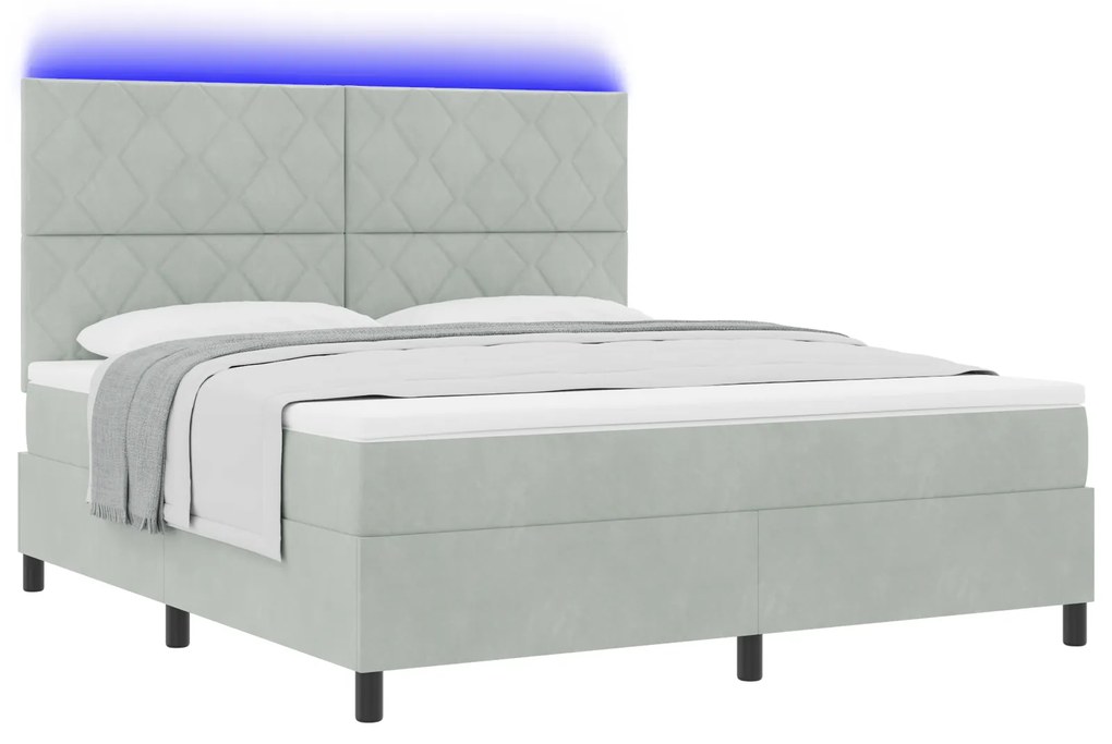 vidaXL Κρεβάτι με στρώμα και φως LED Γκρι 180x200 εκ. Βελούδο