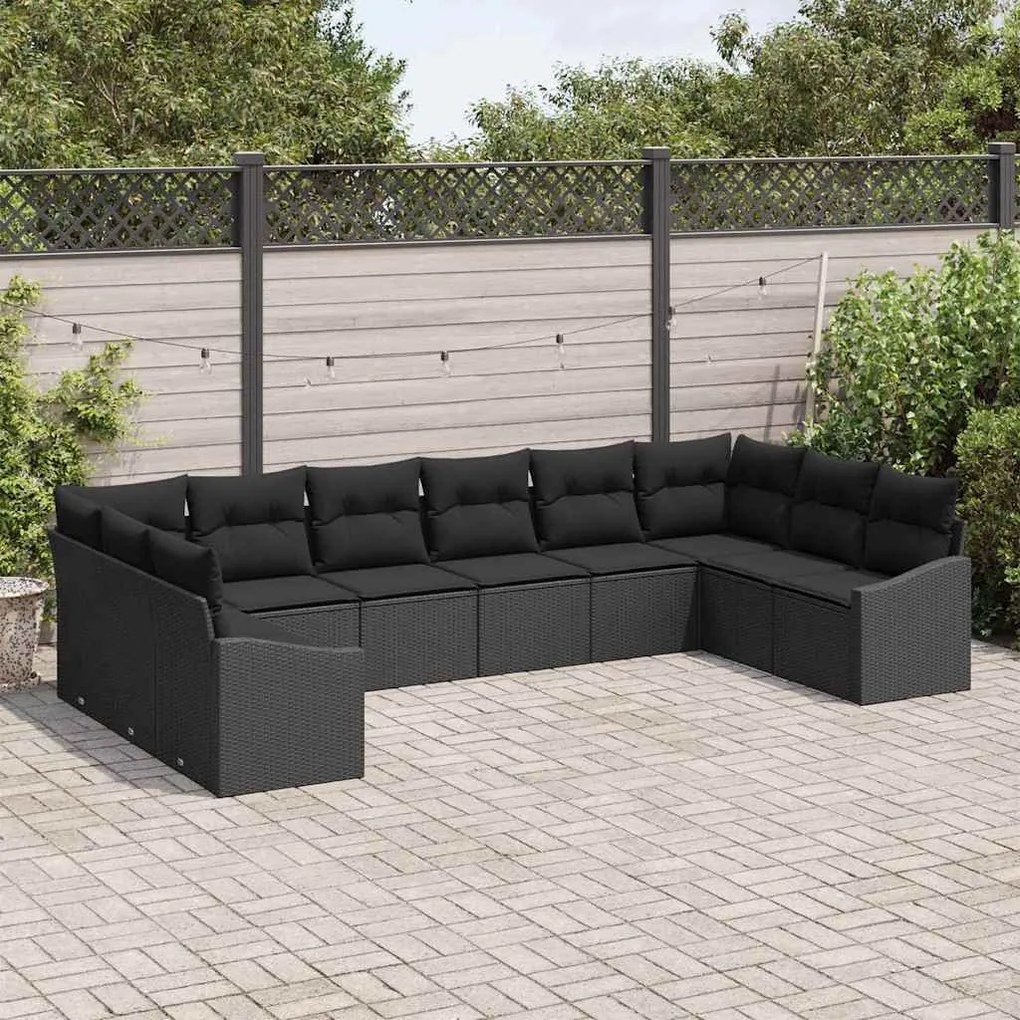 vidaXL Σετ Καναπέ Κήπου 10 pcs Μαύρο Πολυ ράταν