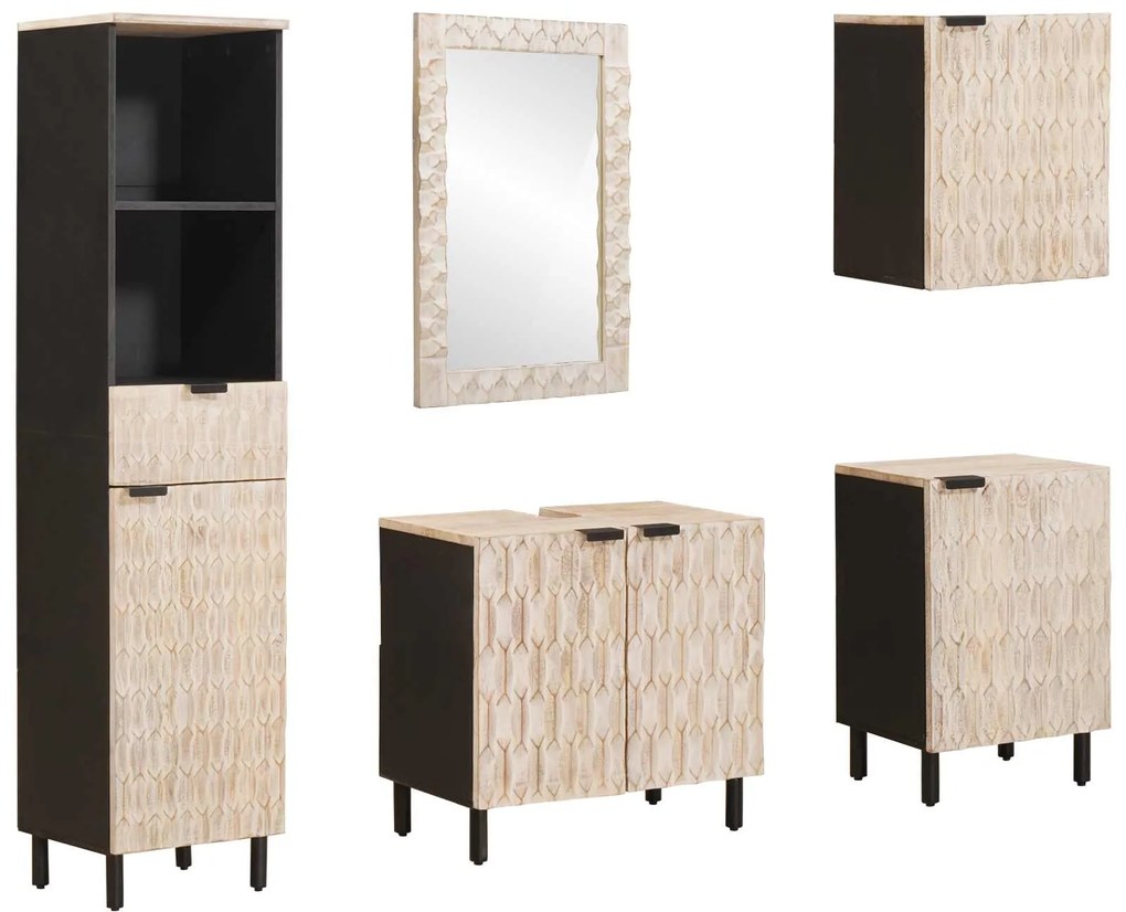 Σετ Μπάνιου Λευκό Φινίρισμα Καθαρισμού Στερεό ξύλο μάνγκο