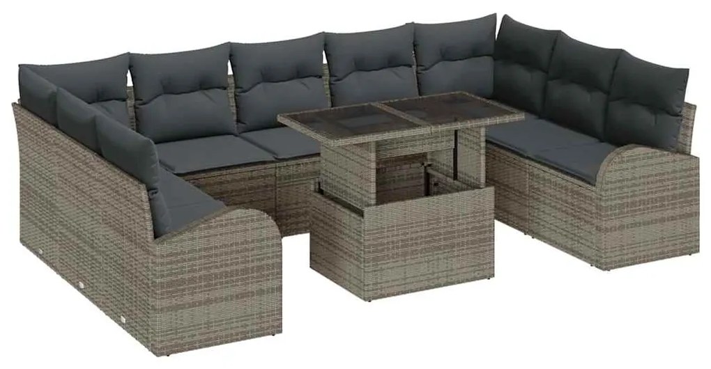 vidaXL Σετ Καναπέ Κήπου με μαξιλάρι 10 pcs Γκρι 100 x 55 x 73 εκ