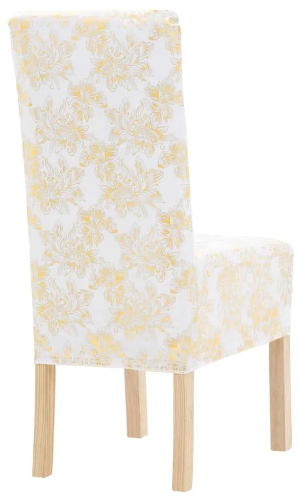 vidaXL Καλύμματα Καρέκλας Ελαστικά Ίσια 6 τεμ. Λευκά με Χρυσό Τύπωμα