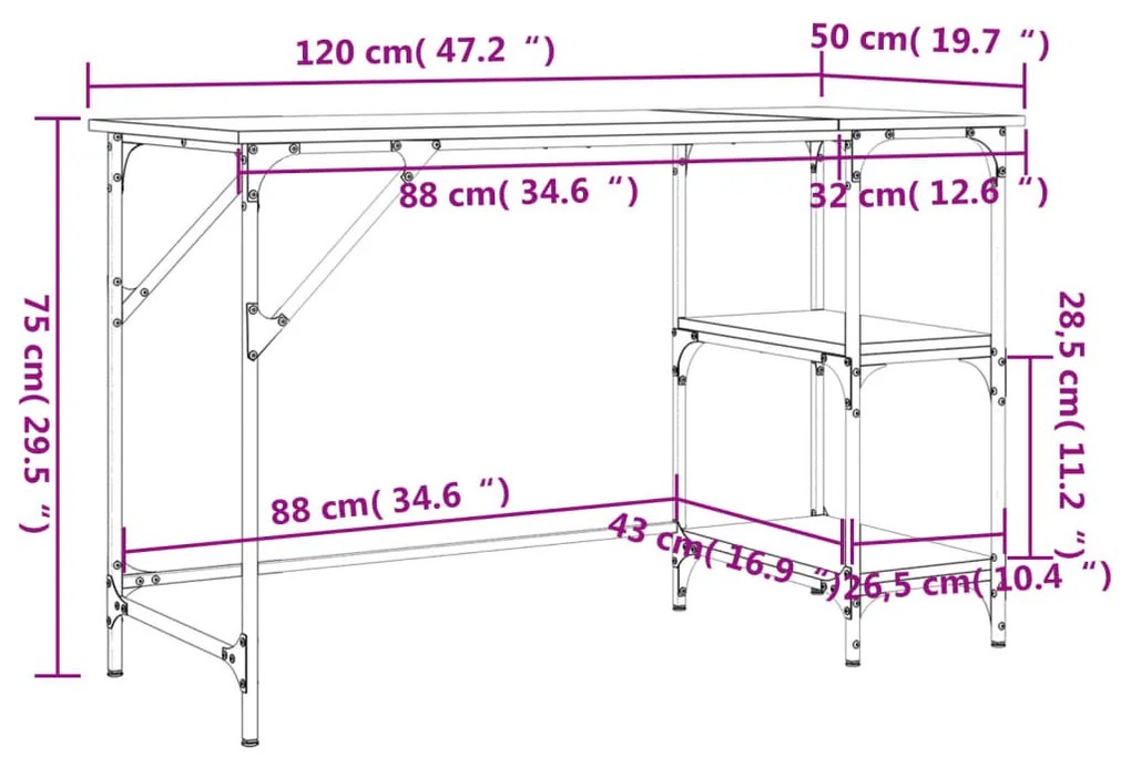 Γραφείο Γκρι Sonoma 120x50x75 εκ. Μέταλλο &amp; Επεξεργασμένο Ξύλο - Γκρι