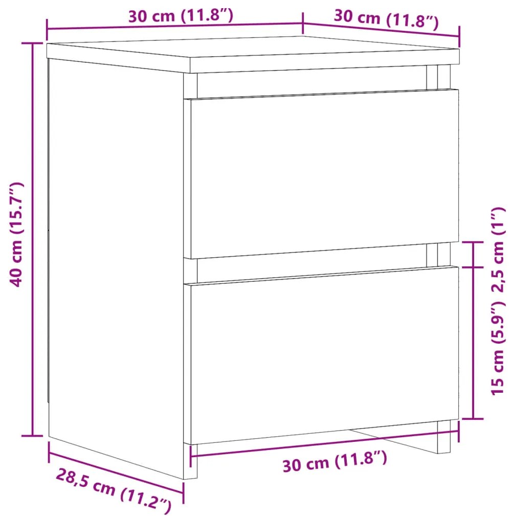 Κομοδίνο Αρτισιανή Δρυς 30x30x40 εκ. από Επεξεργασμένο Ξύλο - Καφέ