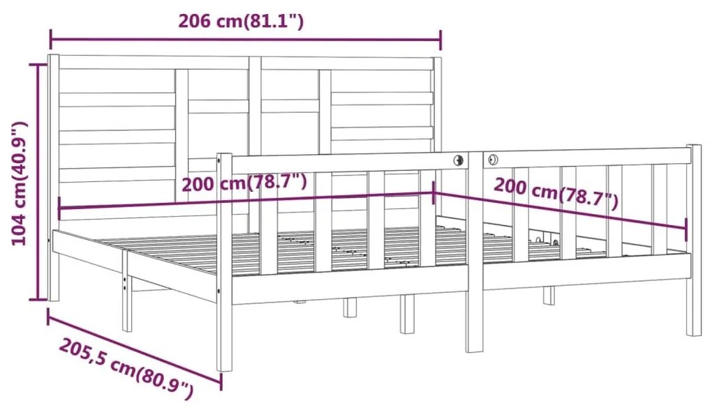 Πλαίσιο Κρεβατιού Μαύρο 200 x 200 εκ. από Μασίφ Ξύλο Πεύκου - Μαύρο