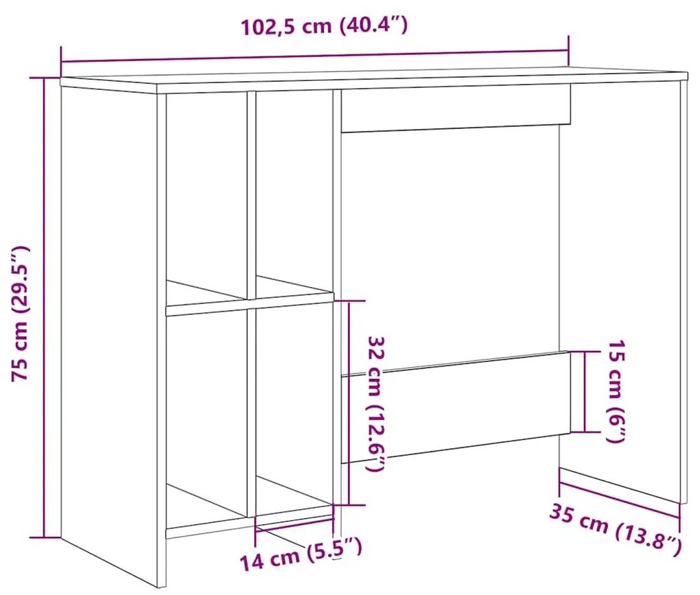 Γραφείο Αρτισιανή Δρυς 102,5x35x75 εκ. από Επεξεργασμένο Ξύλο - Καφέ