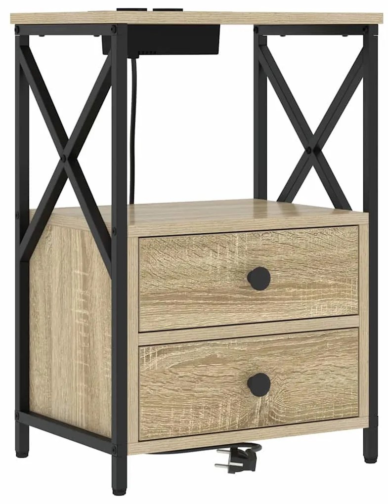 vidaXL Κομοδίνο με Σταθμό Φόρτισης με συρτάρι 2 pcs Sonoma Δρυς