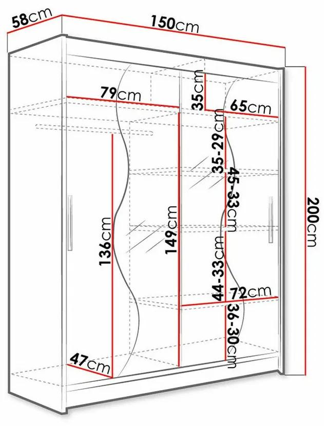 Ντουλάπα Atlanta 134, Άσπρο, 200x150x58cm, 127 kg, Πόρτες ντουλάπας: Ολίσθηση, Αριθμός ραφιών: 5, Αριθμός ραφιών: 5 | Epipla1.gr