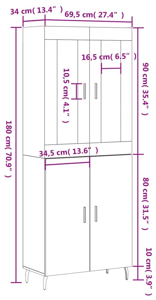 Ντουλάπι Γκρι Σκυροδέματος 69,5x34x180 εκ. Επεξεργασμένο Ξύλο - Γκρι